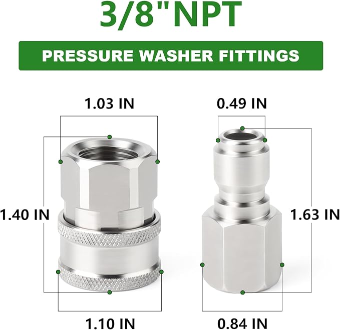 TAISHER 2PCS 304 Stainless Steel 3/8" Female NPT High Pressure Washer Quick Connect Coupler for Pressure Washing Gun Hose Accessories
