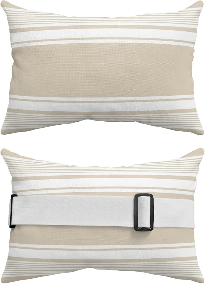 Outdoor Lumbar Pillows 11x16 Set of 2, Farmhouse Cream Striped Waterproof Throw Pillow Covers with Insert, Modern Minimalist Stripes Decorative Pillowcase Cushion for Couch Sofa Bed