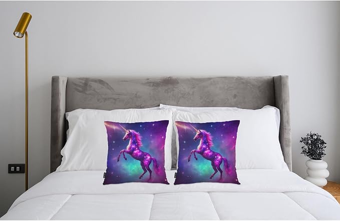 Swono Galaxy Unicorn 2Pcs Throw Pillow Covers for Men Women, Magical Unicorn Universe Galaxy Bedding Throw Pillowcase 18 X 18 Inch, Pillow Cushion Cover for Couch Sofa Bed Home