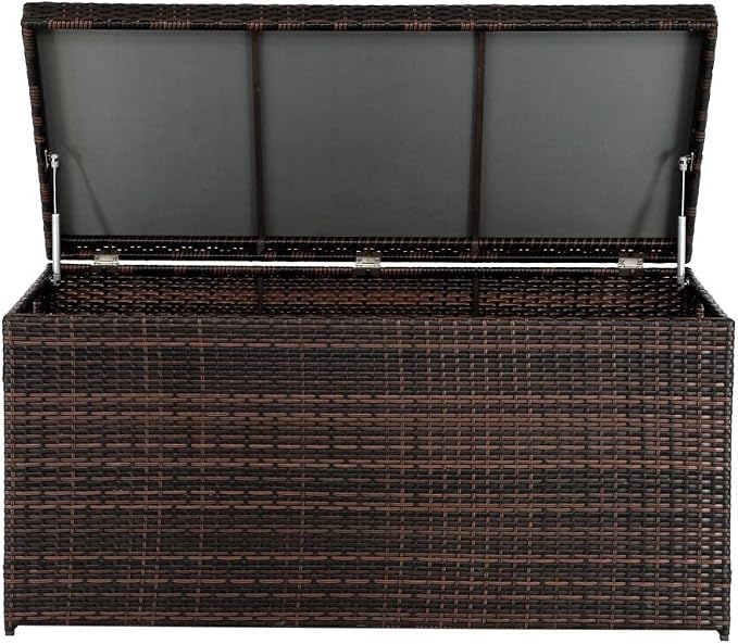 132Gallon Deck Storage Box, Deck Box Outdoor Storage Box Indoor Wicker Storage Bin Patio Storage Box for Patio Furniture Cushions Toys Garden Tools Pool Accessories (Brown)