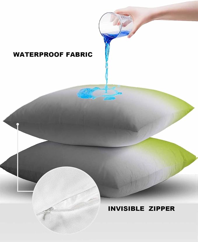 Outdoor Waterproof Throw Pillow Covers Set of 2 Ombre Green Pillowcases 24x24 Inches Green Grey Patio Decorative Pillows Cushion Case Patio Pillows for Couch Bed Chair Garden