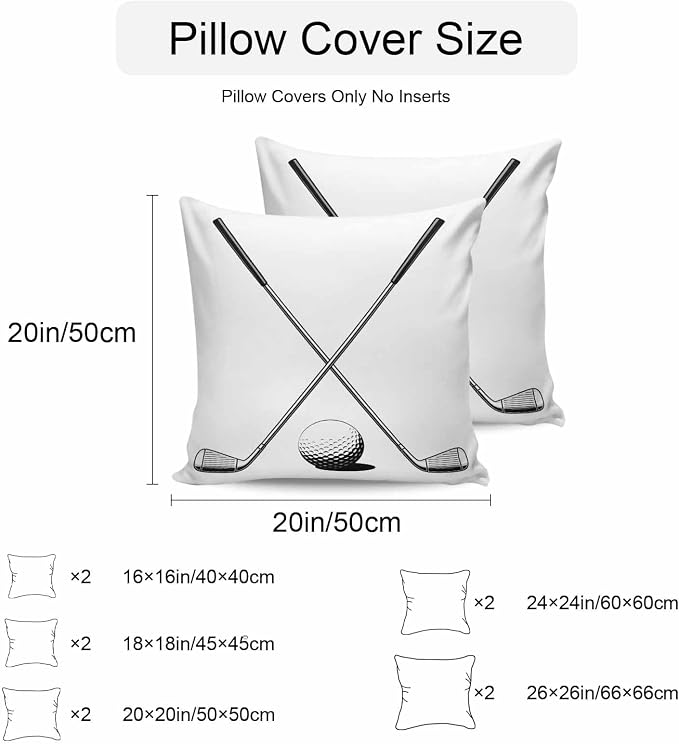 Vandarllin Outdoor Throw Pillows Covers 20x20 inch Set of 2 Waterproof Golf Ball Club Decorative Zippered Cushion Covers for Patio Furniture, Game Sports Lumbar Pillowcases