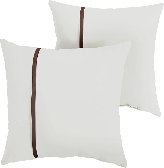 Sorra Home Indoor Outdoor Sunbrella Square Pillows, Set of 2, 16x16, Canvas Natural Ivory & Canvas Brown