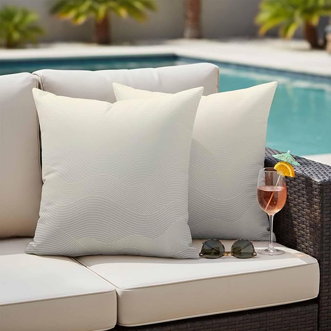 Abstract Gradient Outdoor Waterproof Throw Pillow Covers Set of 2, 18"x18", Line Art Decorative Pillow Covers Outside Cushion Case for Patio Porch Garden