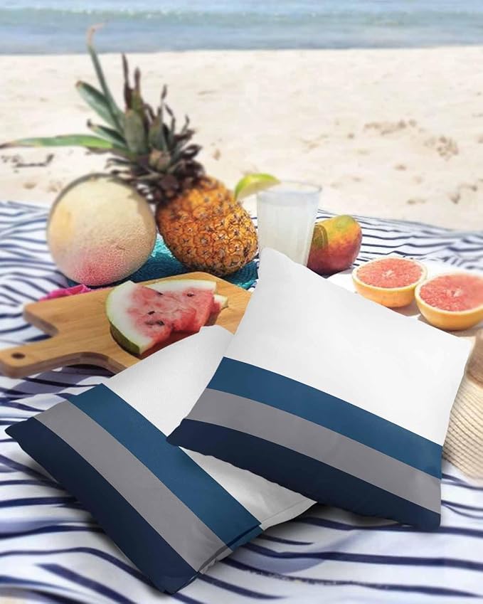 Outdoor Waterproof Pillow Covers for Patio Furniture Simple Stripe Decorative Throw Pillow Cover Geometric Pattern Pillowcases Set of 2 Cushion Case for Sofa Couch Chair Home Decor 26x26 inch