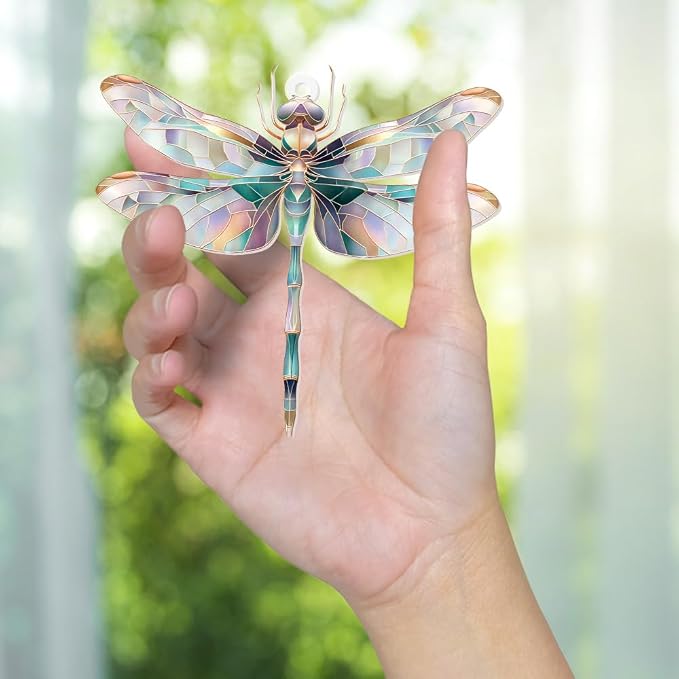 Dragonfly Ornament Stained Glass Style – Acrylic Window Hanging Suncatcher, Car Rearview Mirror Charm, Whimsical Holiday Christmas Tree Ornament, Unique Dragonfly Gifts for Women, Mom, Teacher(Sun-13)
