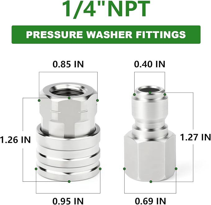 TAISHER 6PCS 304 Stainless Steel 1/4" Female NPT High Pressure Washer Quick Connect Coupler for Pressure Washing Gun Hose Accessories