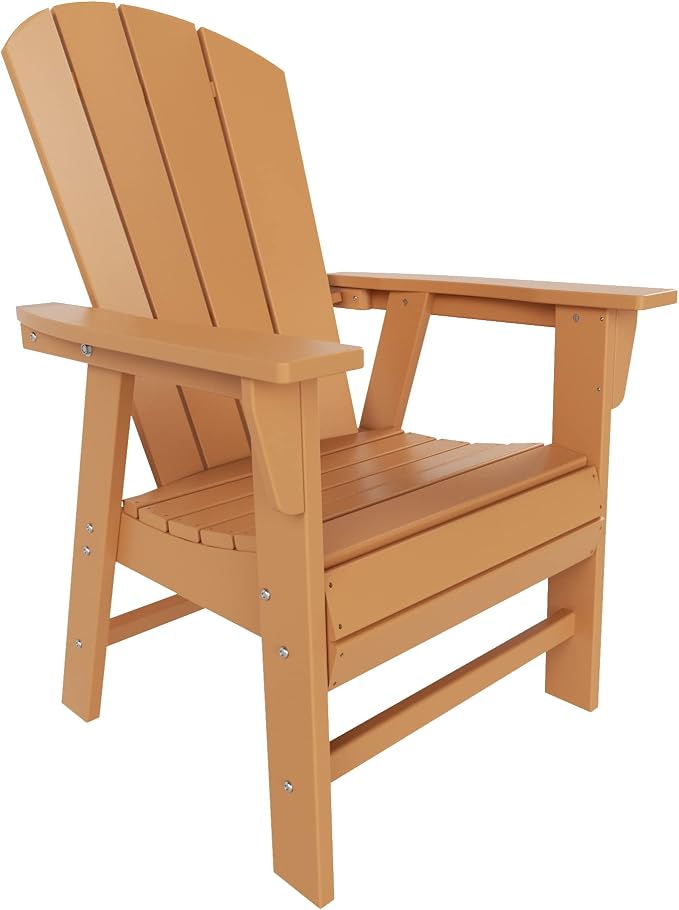 WestinTrends Malibu 5 Piece Adirondack Outdoor Dining Set, All Weather Poly Lumber Patio Table and Chairs Furniture Set, 43" Trestle Square Dining Table and 4 Adirondack Dining Chair, Teak