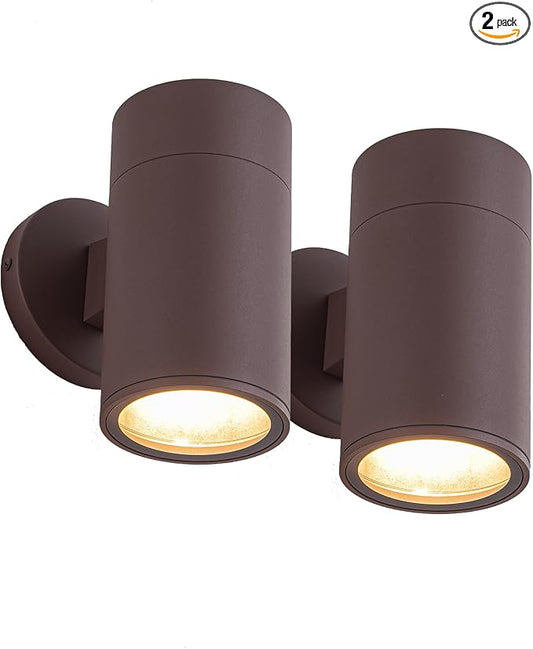 Ken & Ricky Modern Aluminum Outdoor Wall Sconce Lights,Brown Color，2 Pack | Downward Outside Wall Light With Glass Cover,No Glare Exterior Lighting Fixtures,For House Front Porch Garage Patio Entryway