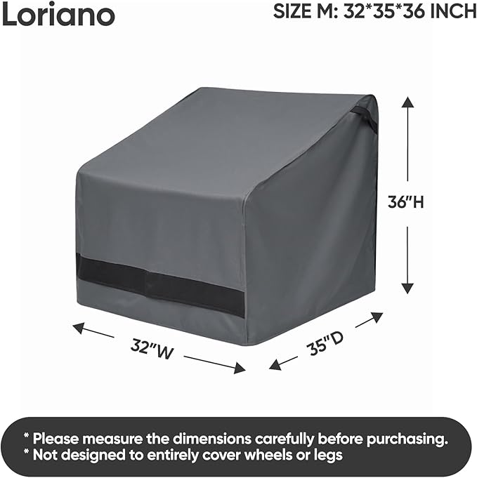 Loriano Patio Chair Covers Waterproof Outdoor Furniture Chair Covers 600D Heavy Duty Fit as Lawn Lounge Deep Seat(2 Pack,Grey, Median)