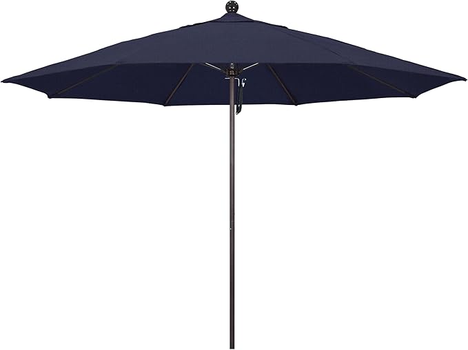 California Umbrella 11Ft Commercial Grade Market Umbrella, Pulley Lift, Aluminum/Fiberglass, 2mm pole wall, Bronze Frame, Solution Dyed Navy Fabric