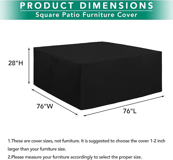 Easy-Going 600D Heavy Duty Patio Furniture Cover, Outdoor Square Table and Chair Set Cover, Waterproof Outdoor Sectional Set Cover (76"L x 76"W x 28"H, Black)
