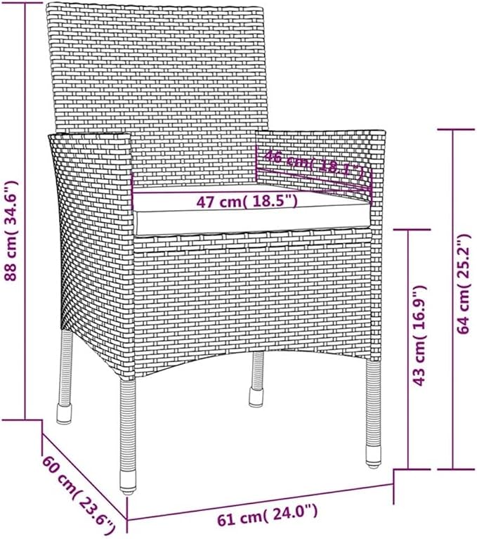 Afuera Living 5-Piece Patio Dining Set, White Poly Rattan, Powder-Coated Steel, Adjustable Armrests, Cushioned Seats, Modern Indoor/Outdoor Table and Chairs, Garden, Terrace or Balcony Use