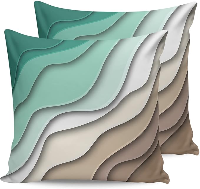 Ombre Abstract Geometry Gradient Green to Brown Outdoor Waterproof Throw Pillow Covers 18 x 18 Inch Set of 2, Pillowcases Decorative Square Cushion Cases for Patio Furniture Couch Porch Garden