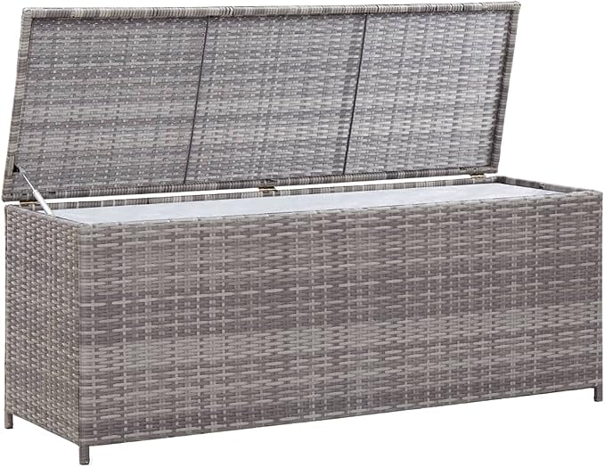 Patio Storage Box,Outdoor Cushion Storage,Outdoor Toy Storage,Outdoor Towel Storage,for Indoor or Outdoor Cushion Storage, Garden Tools Box Container Gray 59.1"x19.7"x23.6" Poly Rattan