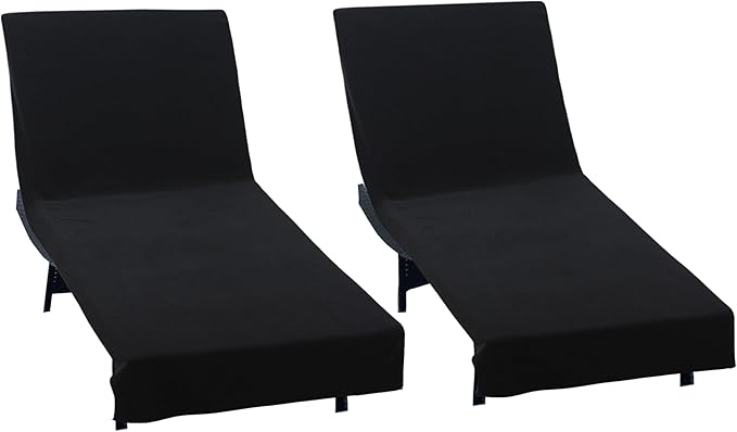 COTTON CRAFT Pool Lounge Chair Cover - 2 Pack Terry Towel Chaise Lounge Chair Cover - 100% Ringspun Cotton - Absorbent Soft Beach Chair Cover - Oversized 32 in W x 82 in Length x 7 in Pocket – Black