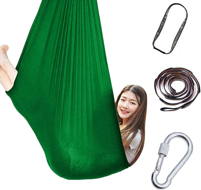 360° Rotating Elastic Aerial Yoga Hammock Outdoor Indoor Swings Aerial Yoga Sensory Therapy Cuddle Swing Soft Elastic Parcel Steady Seat Swing (Color : Grass Green, Size : 150x280cm)