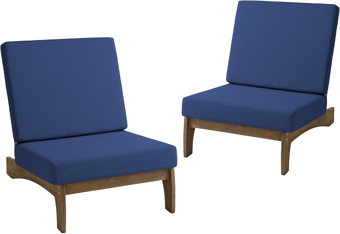 2 Piece Wood Patio Chairs Outdoor Bistro Chair, All Weather Outdoor Furniture Patio Sofa Backyard Seating Group Conversation Sets with Cushions - Navy Blue