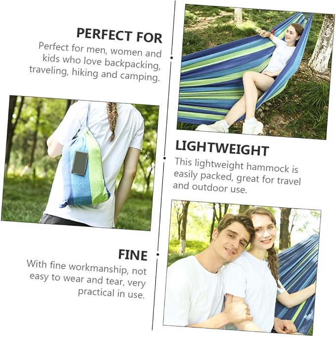Double Hammock Canvas Swing for Outdoor Camping and Travel, Widened Portable Hanging Hammock with Thickened Blue Material, Suitable for Adults and Patio Garden Use