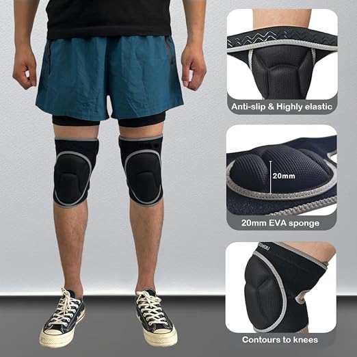 Knee Pads for Athletic Use,Gardening,Flooring - Thick EVA Foam Cushion, Non-Slip Silicone & Adjustable Straps (S/M/L), Breathable Unisex Garden Kneeling Pad with Extended Comfort