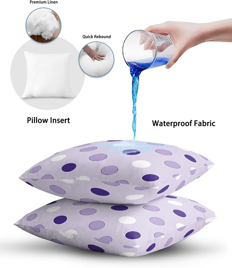 Waterproof Outdoor Pillow Set of 2 Purple Polka Dots Decorative Throw Pillows Cover & Insert 20x12 Inch Lumbar Pillowcase Funny Circles Spots Pillows for Couch Sofa Bed Patio Furniture Indoor Outdoor