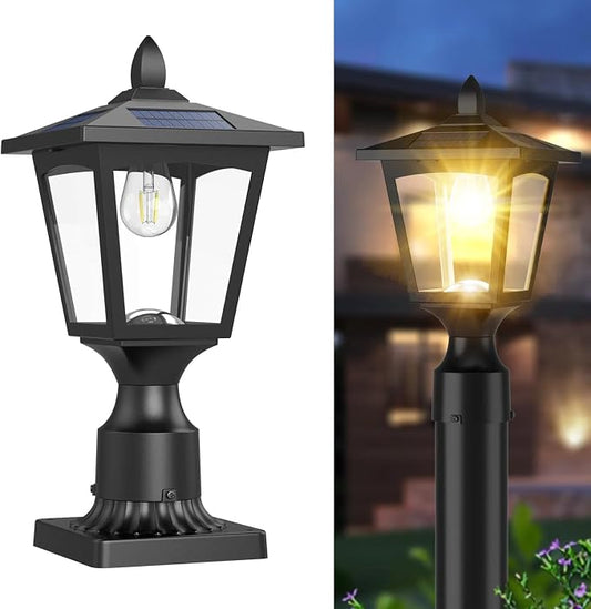 Solar Post Lights, 3000K Dusk to Dawn Solar Lamp Post Light with Pier Mount Base, Solar Post Lights Outdoor Waterproof for Garden Yard Landscape Pole Pillar, Outside Decorative Lamp(Warm White)