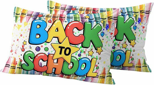 Outdoor Waterproof Pillow Covers for Patio Back to School Decorative Throw Pillow Cover Colorful Crayon School Season Pillowcases Set of 2 Cushion Case for Sofa Couch Chair 12x20 Inch