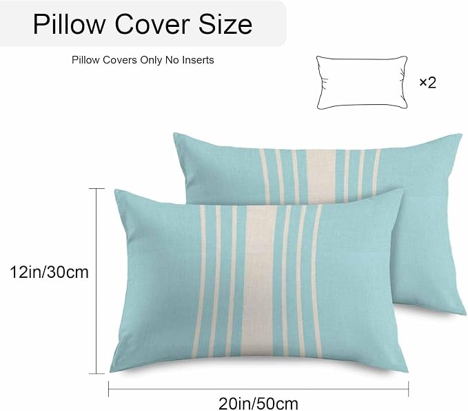 Aqua Beige Striped Outdoor Pillow Covers 20x12 Inch Lumbar Pillow Covers Set of 2 Waterproof Decorative Throw Pillow Cases Modern Farmhouse Retro Lines Cushion Covers for Patio Furniture Garden Couch
