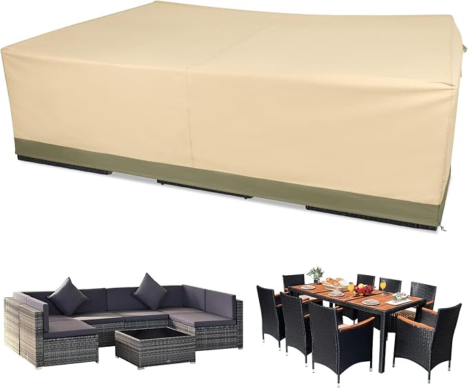 BPS Patio Furniture Cover for Outdoor Table and Chairs, 600D Waterproof and Anti-UV Patio Sectional Set Cover for Outside General Purpose Furniture, 140''L x 88''W x 32''H