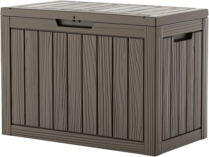 EasyUp 55 Gallon Deck Boxes Outdoor Waterproof, Resin Outside Storage Box for Patio Cushion Furniture Pool Accessories Garden Tools Indoor Outdoor Storage Bench (55 Gallon, Gray)