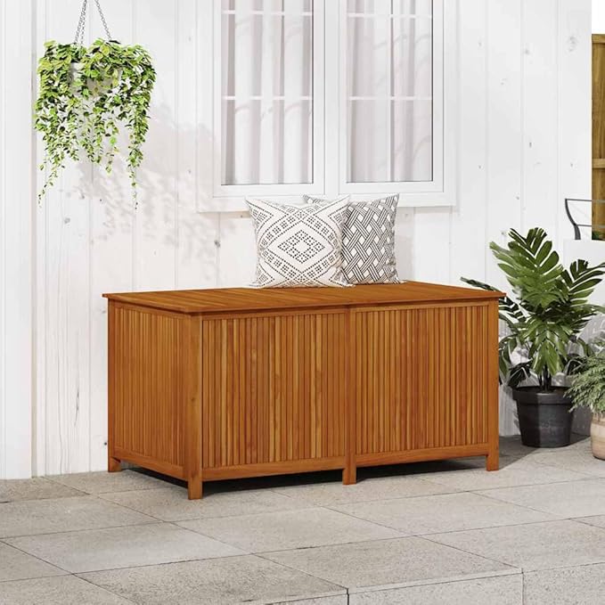 Outdoor Storage Box, Large Solid Acacia Wood Deck Chest with Water-Resistant Liner, Weatherproof Garden Patio Organizer for Cushions, Pillows, and Blankets, 59.1 x 31.5 x 29.5 Inches