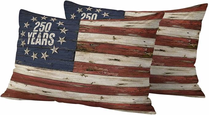 250 Year Anniversary USA 4th of July Vintage Wood Decorative Garden Pillowcase with Zipper Cushion Case for Patio Couch Tent