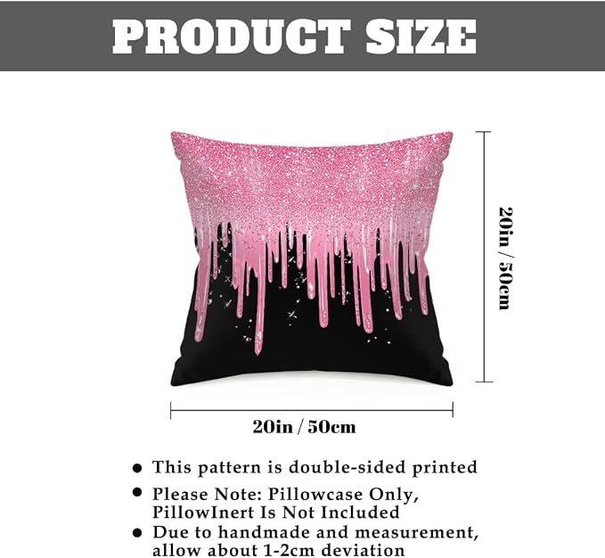 20x20 Inch Outdoor Pillow Covers Set of 2 Waterproof Throw Pillow Covers Decorative Couch Cushion Covers Pink Glitter Flow Square Pillowcases Protectors for Patio Garden Sofa