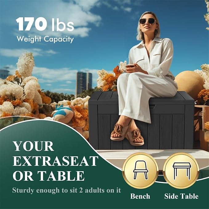 PatioZen 30 Gallon Resin Deck Box Outdoor Storage Box with Lockable Lid, Waterproof for Patio Cushions, Gardening Tools & Exercise Equipment