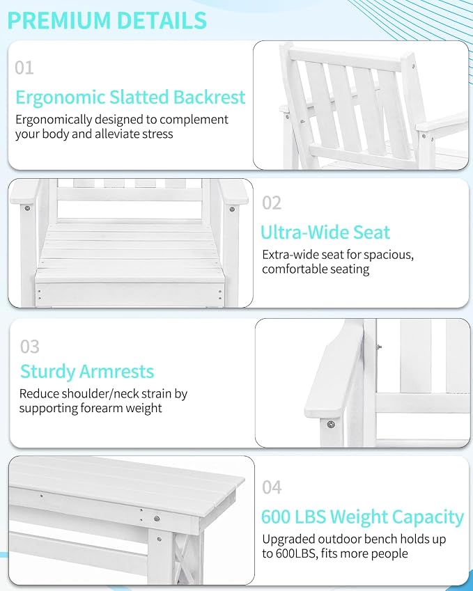 Outdoor HDPE Dining Set for 6, Patio Dining Furniture Set with Umbrella Hole Table and 1 Bench and 4 Chairs, All Weather Outdoor Dining Bench Sets for Poolside, Garden, Deck, White