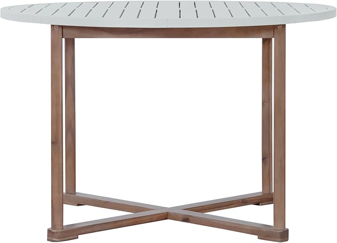 Merax 5-Piece Outdoor Dining Set for 4 People, Weather-Resistant Sturdy Acacia Wood Furniture Sets, 47.2" Round Dining Table, for Patios Garden Poolside Lawn, Light Gray Tabletop+Light Brown Chair