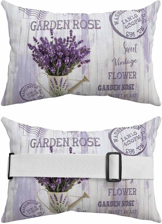 Pack of 2 Outdoor Lumbar Pillow Covers 12x20 Inch, Purple Lavender Waterproof Throw Pillow Covers Set, Vintage Farmhouse Rustic Floral Wooden Grain Outside Decorative Cushion Cases for Patio Porch Car