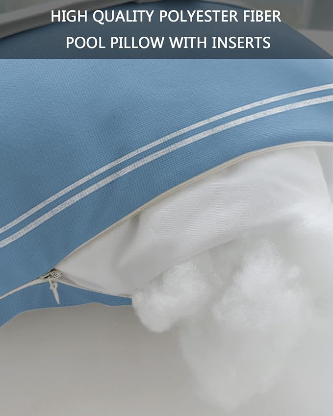 Outdoor Pillows Covers with Inserts Solid Color Dusty Blue Waterproof Recliner Pillow with Adjustable Strap Throw Pillows for Patio Furniture Pool Lounge Chair, 11x16 inch, 1PCS