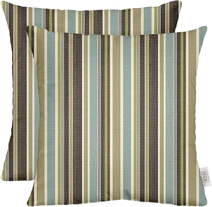 RSH DECOR: Sunbrella Square Throw Pillows Set of 2 | 20" x 20" | Water and Fade-Resistant Performance Fabric | Outdoor Pillow Covers with Down-Alternative Inserts | Brannon Whisper