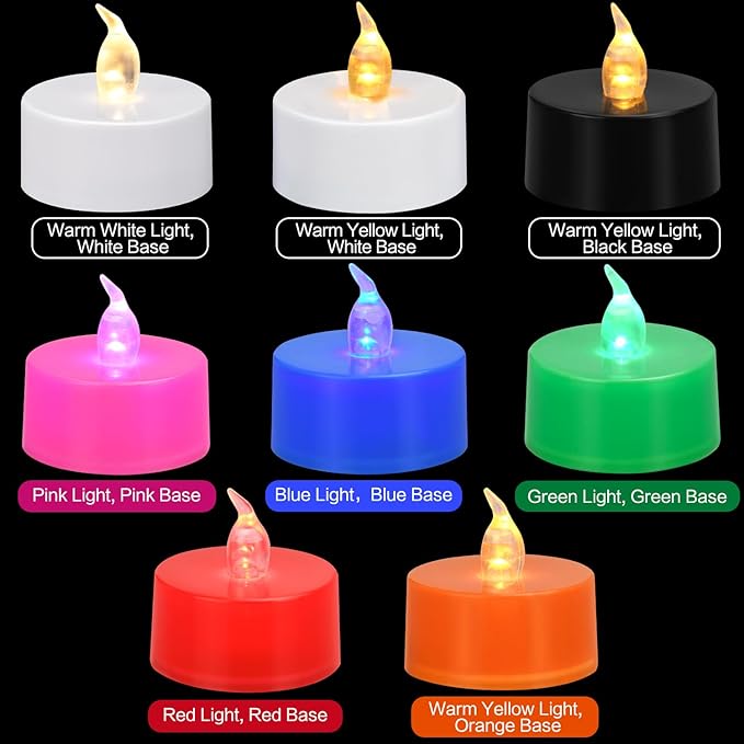 KOABY 24 Pack Red Light Non-Flickering Flameless Tea Lights, Red Base, Last 100H+, Battery Operated Tea Lights for Decor