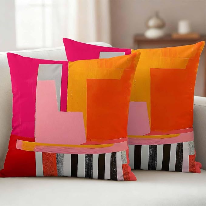 JasmineM Outdoor Pillow Cover 20x20 Inches Set of 2 Abstract Pink Orange Red Waterproof Throw Pillow Covers Painting Modern Art Decorative Pillowcases Garden Cushion Case for Patio Couch Sofa