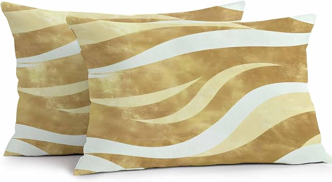 Yellow Pink Waves Waterproof Outdoor Pillow Covers Set of 2 Home Decor, Ombre Sea Ripples Shabby Beach Pillowcase Patio Pillow Covers for Couch Bench Furniture Garden 20x12in
