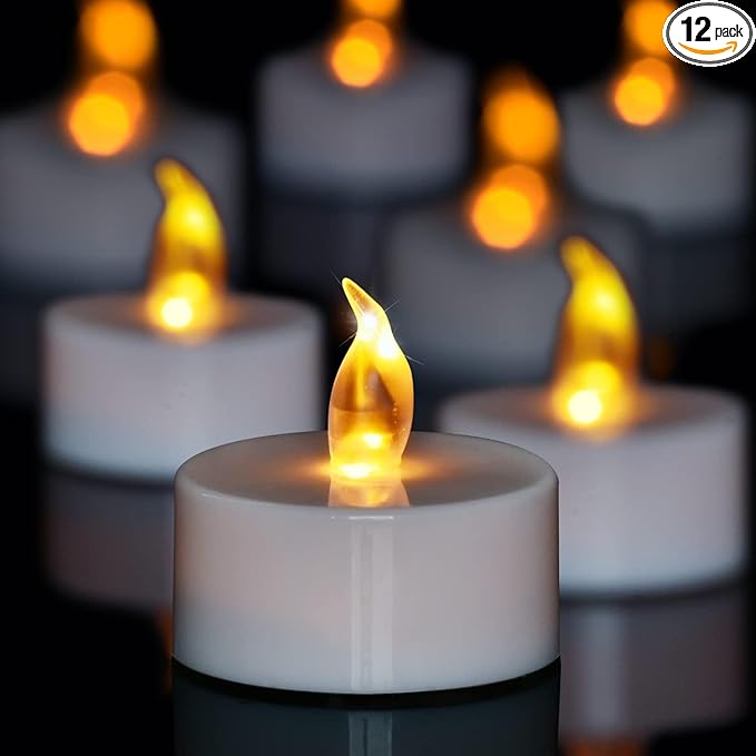 Battery Operated Tea Lights (24 Pack), Realistic Flickering Flameless Candles (200+ Hours), Soft Amber Glow for Home Decor, Dinner Party, Mother's Day Gift & Relaxation (Warm Yellow)