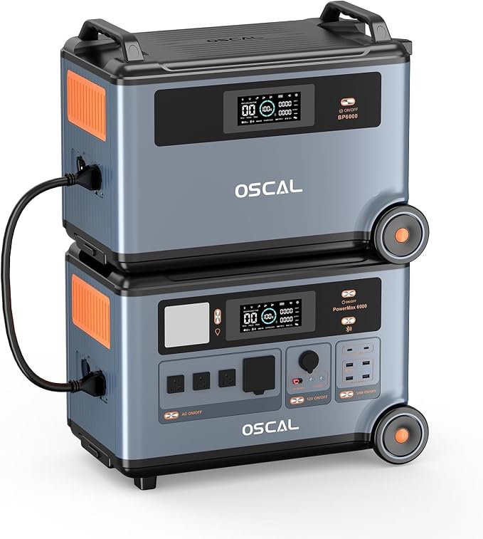OSCAL 6000W/7200Wh Power Station with Dedicated Expansion Battery, Expand Capacity from 3600Wh to 7200Wh, Solar Generator for Home Use, RVs, Outdoor Camping