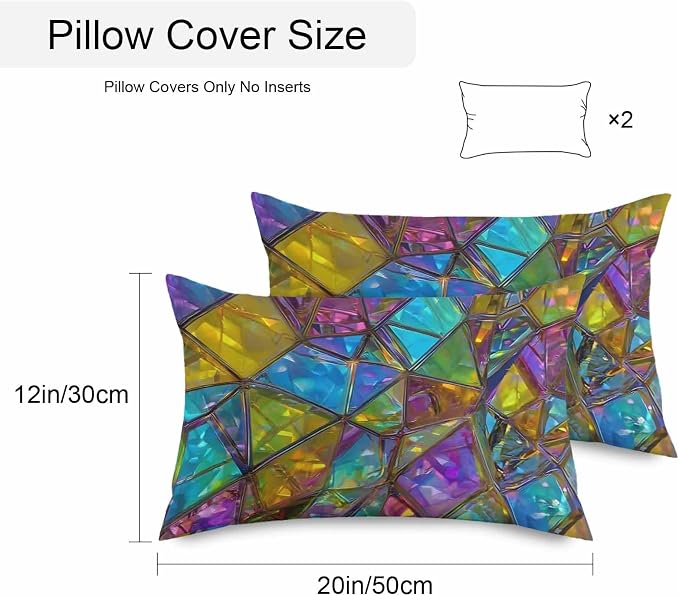 Abstract Geometric Outdoor Waterproof Pillow Covers Set of 2, Rainbow Gradient Crystal Color Blocks Modern Pillowcase Decorative Throw Cushion Cases for Patio Garden Couch 20 x 12 Inches