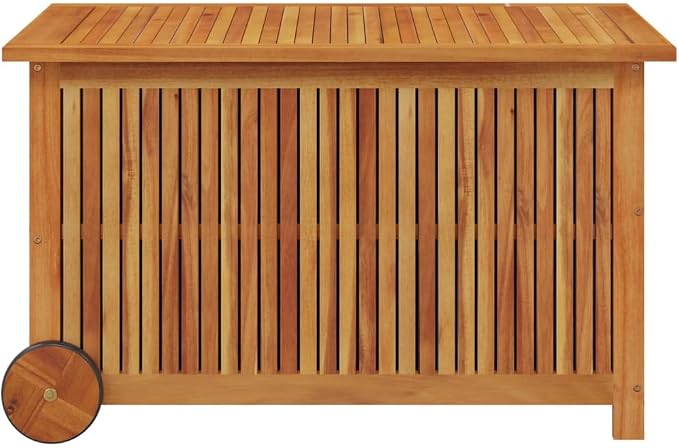Outdoor Storage Box with Wheels, Wooden Patio Deck Box, Outdoor Cushion Storage Container Bin Chest for Patio Cushions, Outdoor Gardening Tools, 35.4"x19.7"x22.8" Solid Wood Acacia