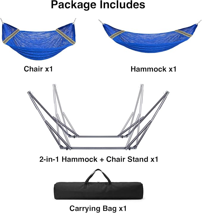 Best Home Fashion 2 in 1 Hammock & Swinging Chair with Collapsible Steel Stand 450 lbs Capacity, No Tools Assembly, Carrying Bag Included, Perfect for Indoor Outdoor Backyard Patio Camping Beach, Navy