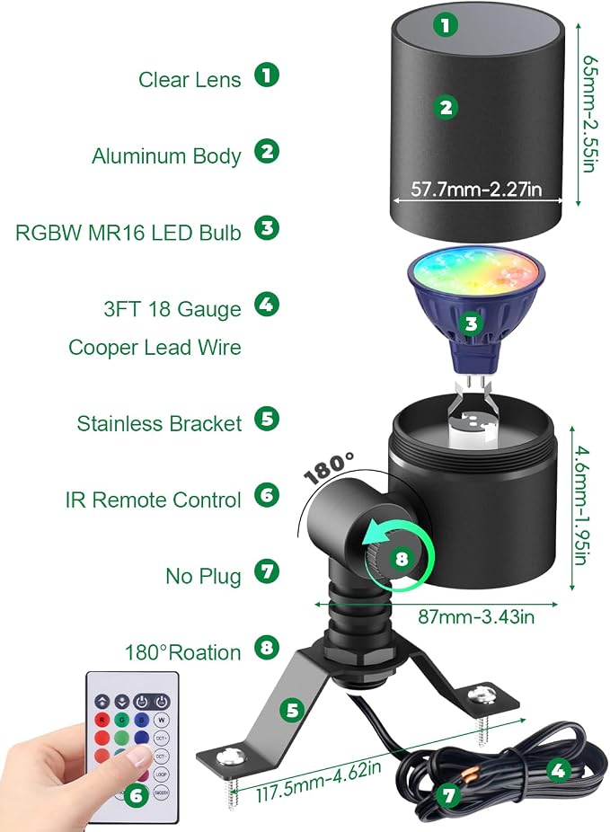 12V Low Voltage Landscape Light for Down Light Tree Lights, Remote Control RGBW MR16 LED Bulb, RGB+CCT Tunable 2700K-6500K, IP65 Waterproof Spotlight for Outdoor Garden Yard Fence (Black)
