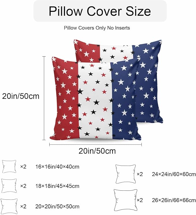 Vandarllin Outdoor Throw Pillows Covers 24X24 Set of 2 Waterproof July 4th Decorative Zippered Cushion Covers for Patio Furniture, Red White Blue Lumbar Pillowcases Independence Day Americana Stars