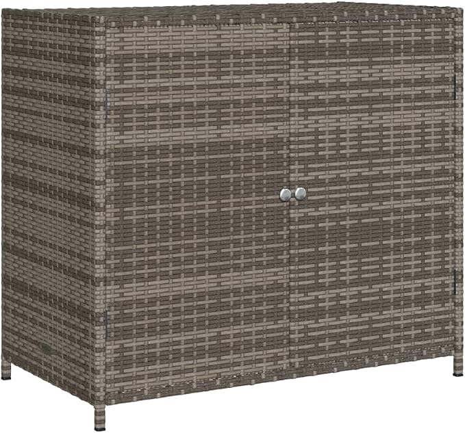Outdoor Storage Cabinet Gray 32.7"x17.7"x29.9" PE Rattan Patio Furniture Deck Box with Steel Frame for Pool Toys, Gardening Tools, Porch Decor
